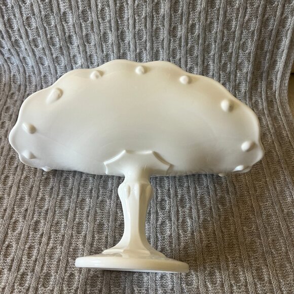 Vintage Milk Glass Banana Boat Pedestal Dish - Teardrop - Dot Pattern by Indiana - Picture 11 of 11